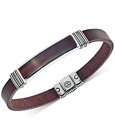 Red Tiger's Eye (45 x 15mm) Brown Leather Bracelet in Sterling Silver, Created for Macy's