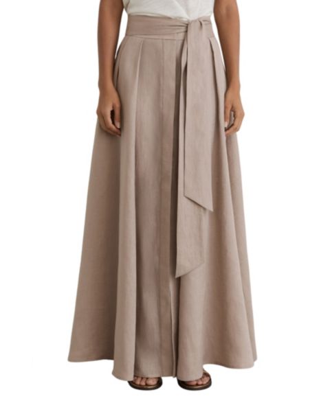 Женская юбка REISS Jackie Linen High-Waisted Pleated Maxi, цвет: Серо-коричневый коричневый