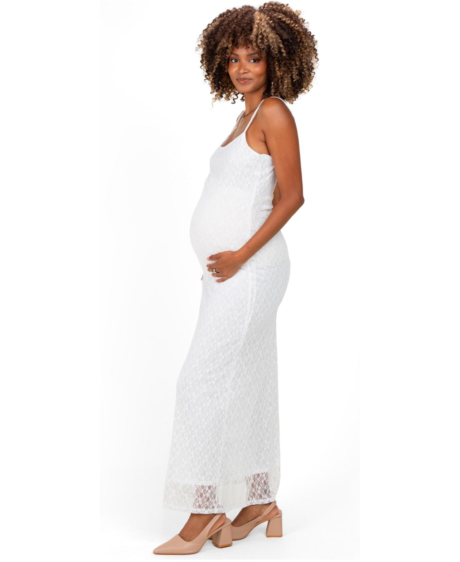 Maternity Sleeveless Lace Square-Neck Maxi Dress