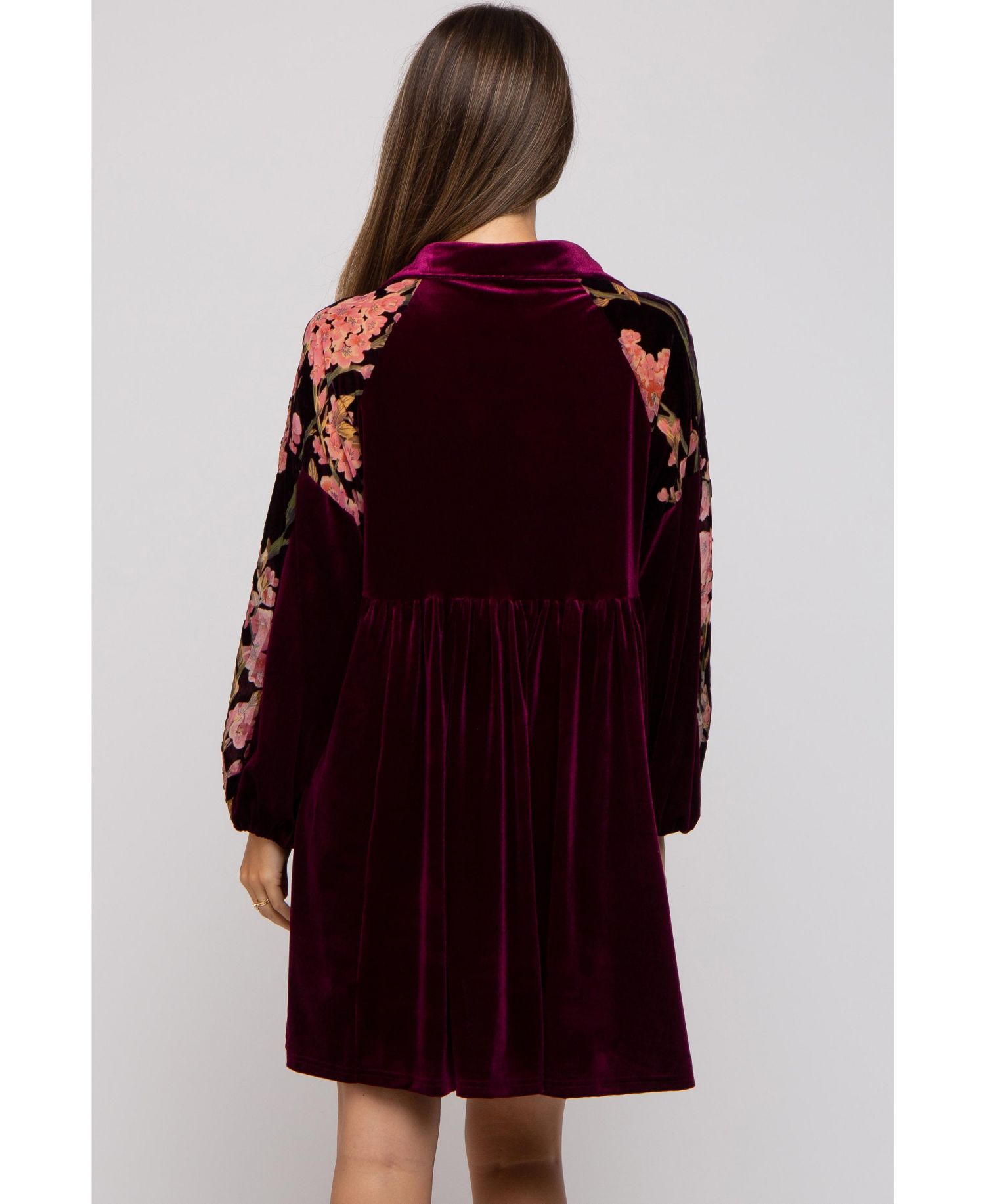 Maternity Velvet Floral Long-Sleeve Dress