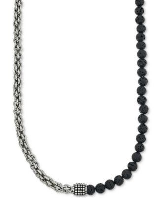 Esquire Men's Jewelry - Lava Bead Chain Necklace in Stainless Steel