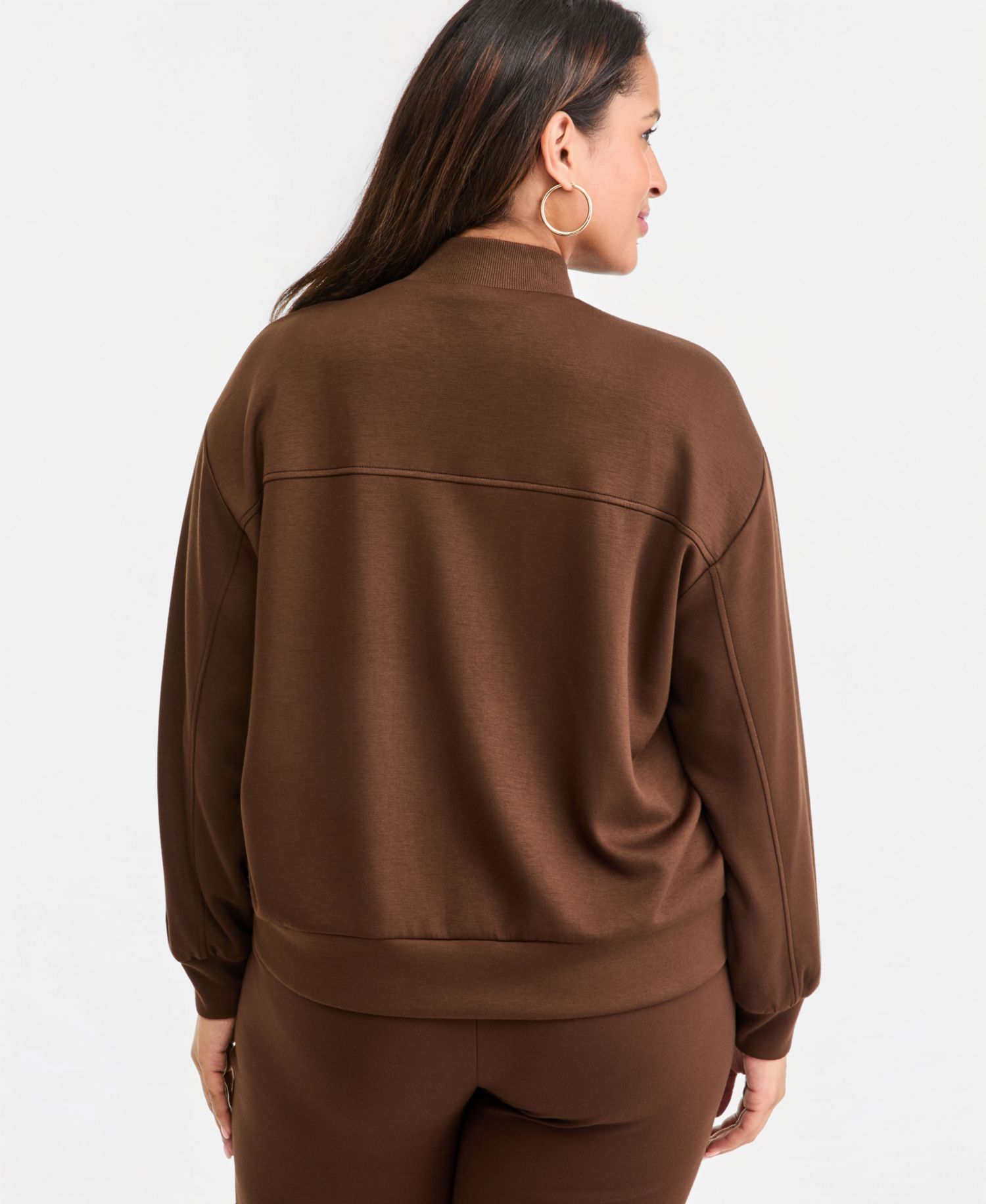 Plus Size Zip-Up Ribbed-Cuff Bomber Jacket
