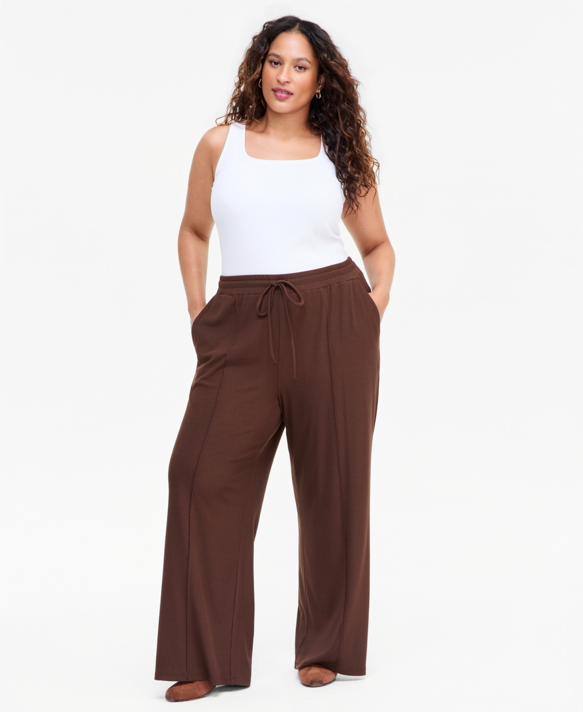 I.n.c. International Concepts Plus Ribbed Wide-Leg Drawstring Pants, Macy's Exclusive