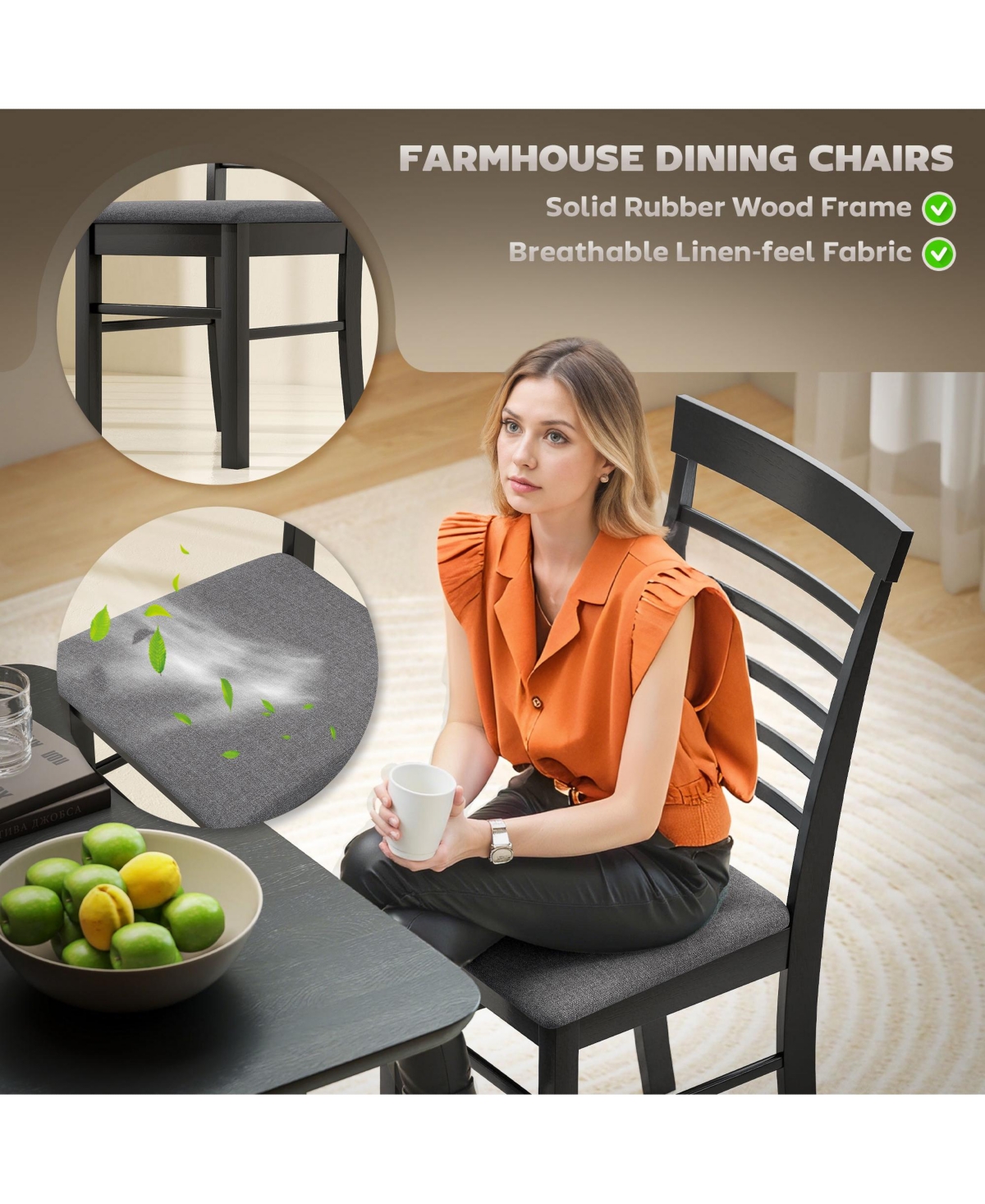 Homcom Farmhouse Wooden Dining Chairs Set of 2