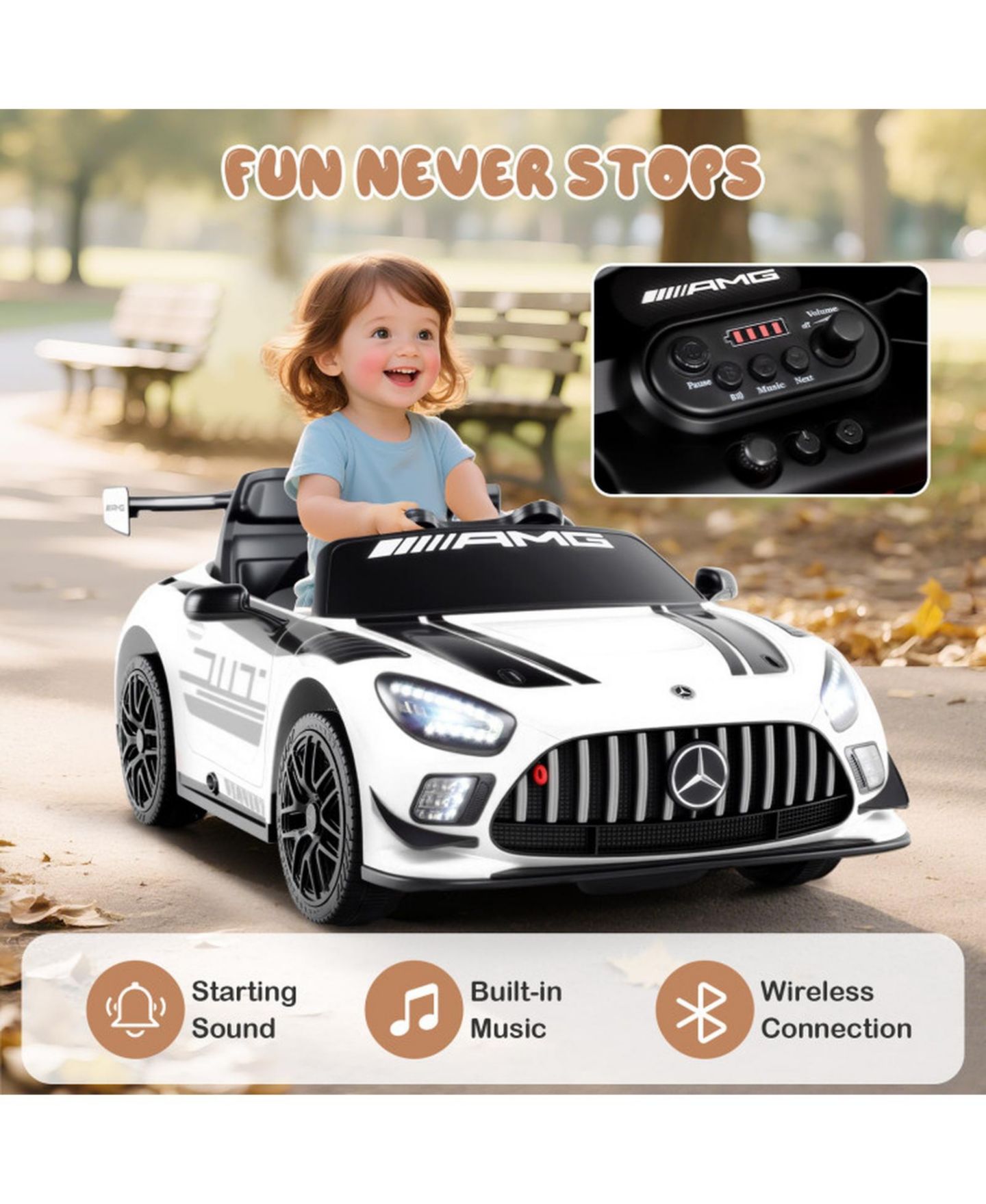 Детская игрушка HONGGE 12V Sports Car Remote Control with Adjustable Speed Ride-On, Ages 3-7, цвет: Белый — фото 7