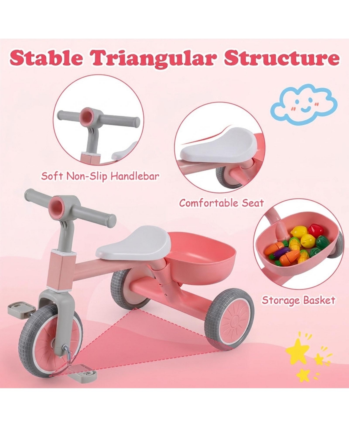 Hongge Convertible Limited-Steering Toddler Trike, 66 lb Capacity, Ages 2-4
