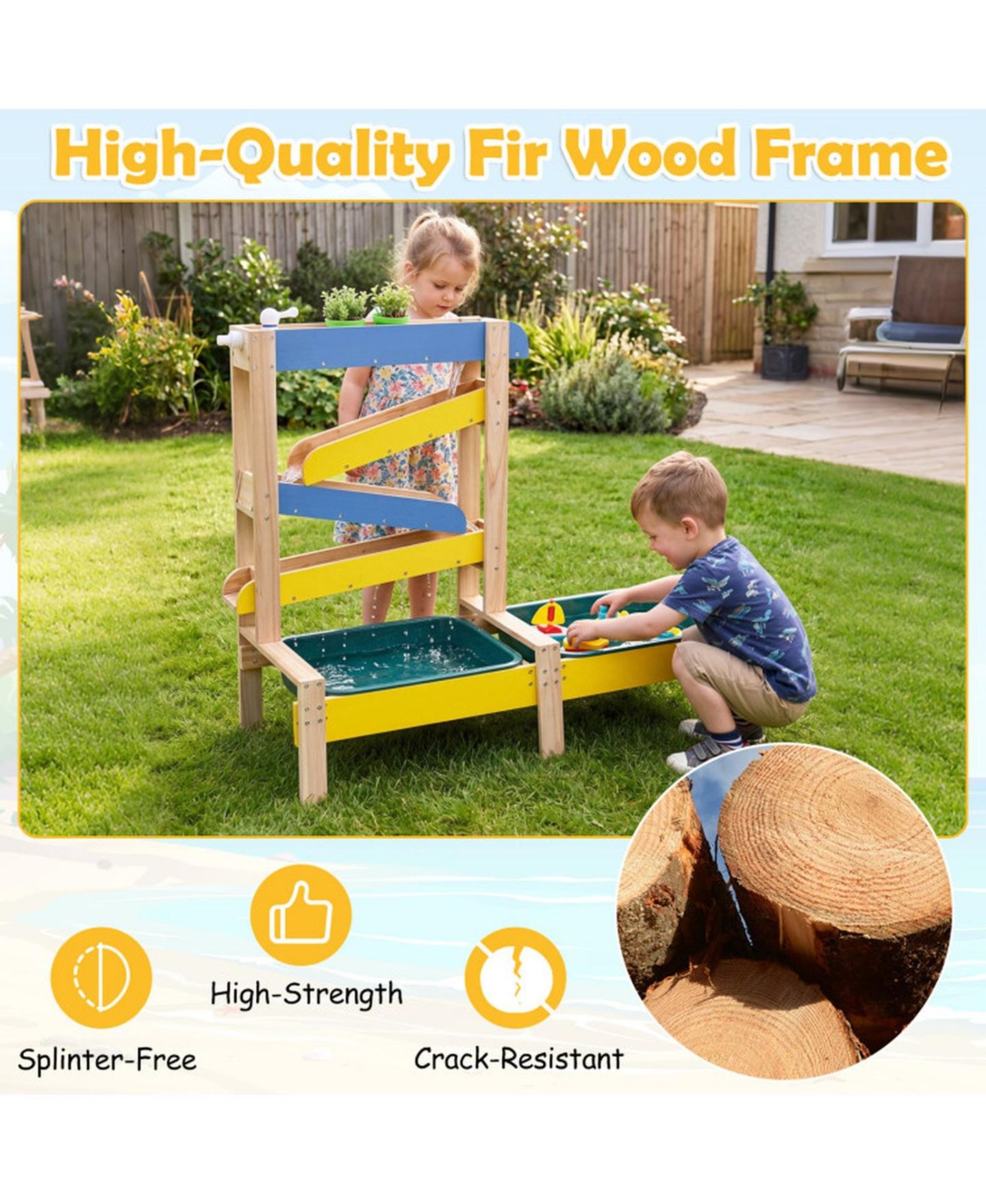 Детская игрушка HONGGE 3-in-1 Toddler Splinter-Free Fir Wood Dual-Basin Sand and Water Table, Ages 3+, цвет: Натуральный — фото 8