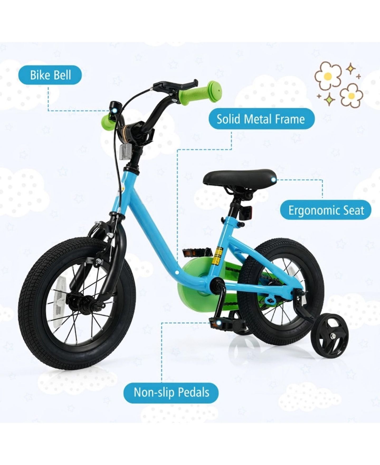 Детская игрушка HONGGE 12-Inch Kids Bike with Training Wheels Adjustable Seat and Dual Brakes Ages 3-4, цвет: Синий — фото 6