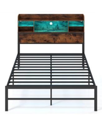 Metal Platform Bed with LED Headboard and Charging Station