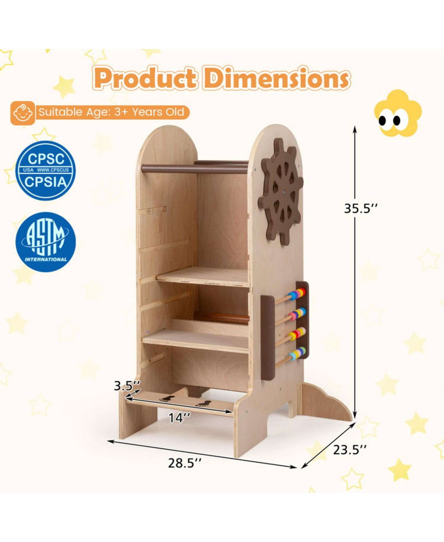 Kids 4-in-1 Adjustable Standing Tower with Chalkboard Slide and Montessori Games