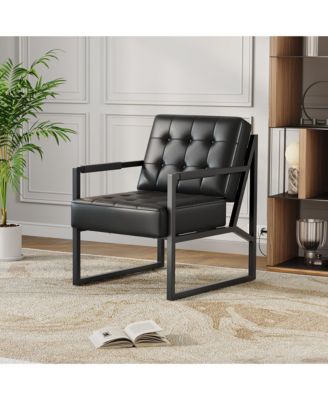 Mid Century Accent Chair, PU Leather Armchair with Metal Legs, Comfortable Stylish for Living Room, Bedroom, Reception and Office.