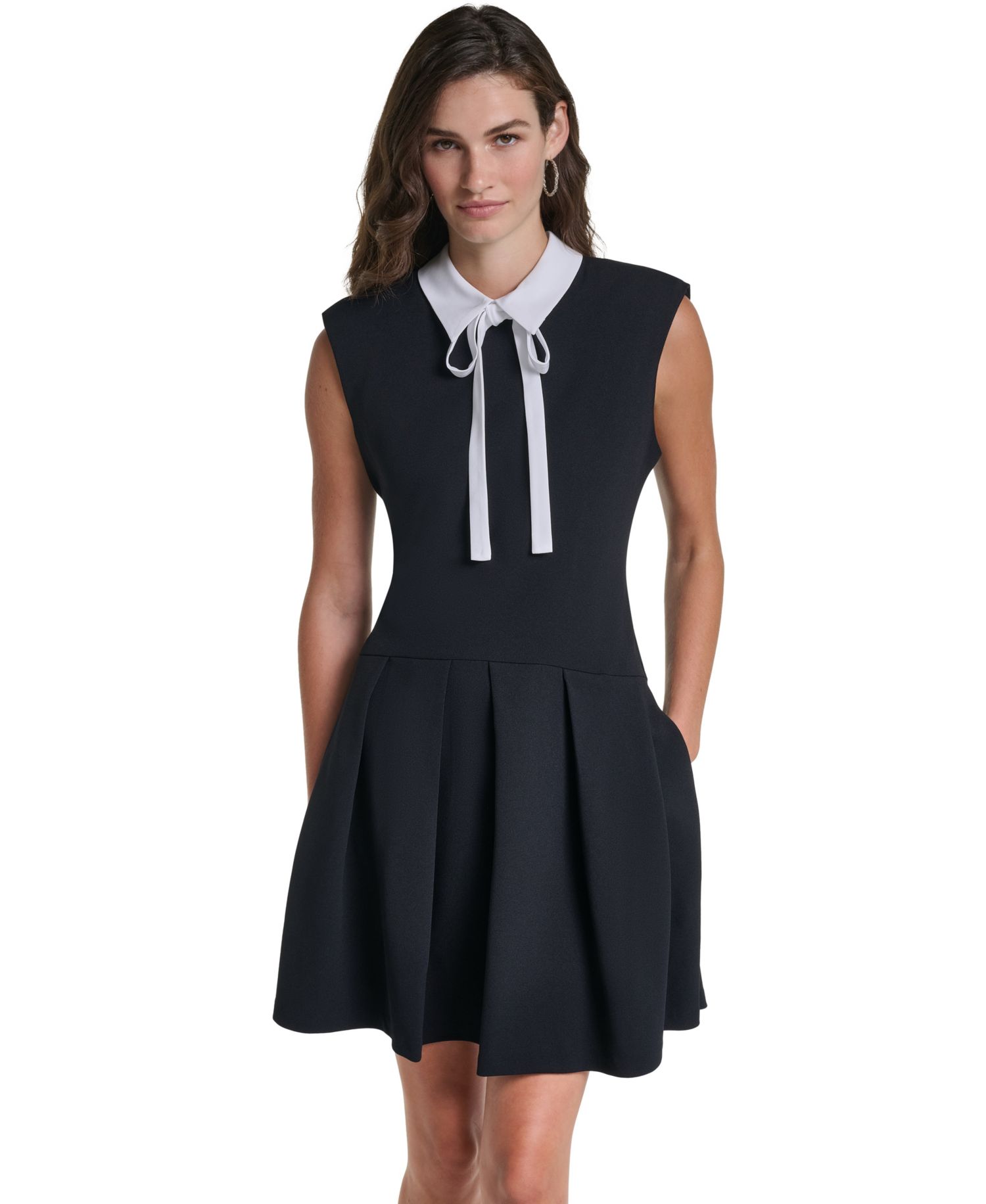 Women's Scuba Crepe A-Line Pleated Collared Dress