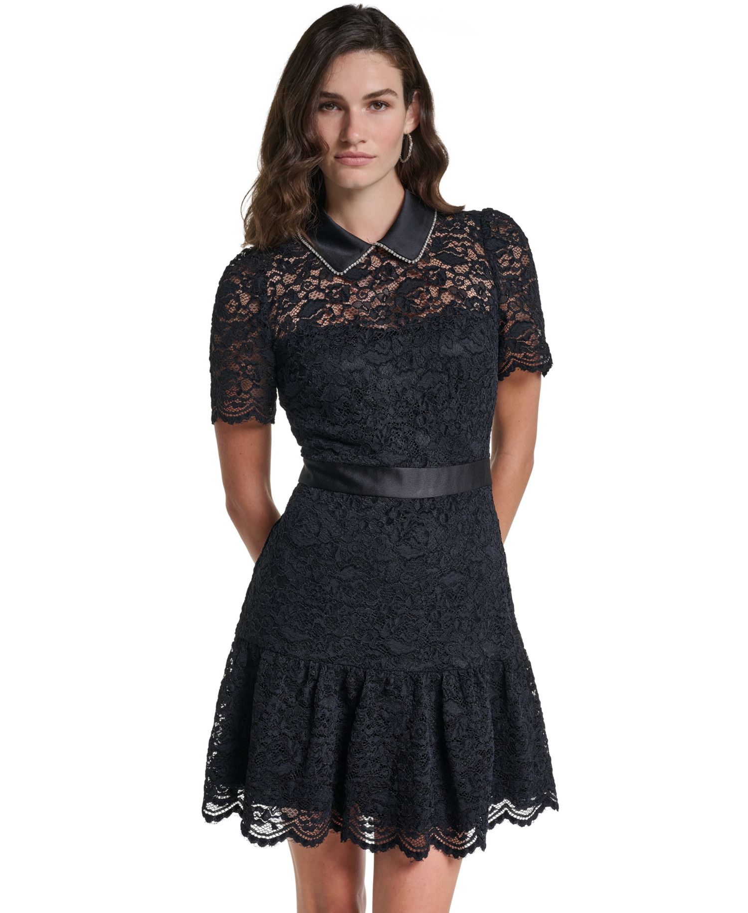 Women's Lace A-Line Cap-Sleeve Dress