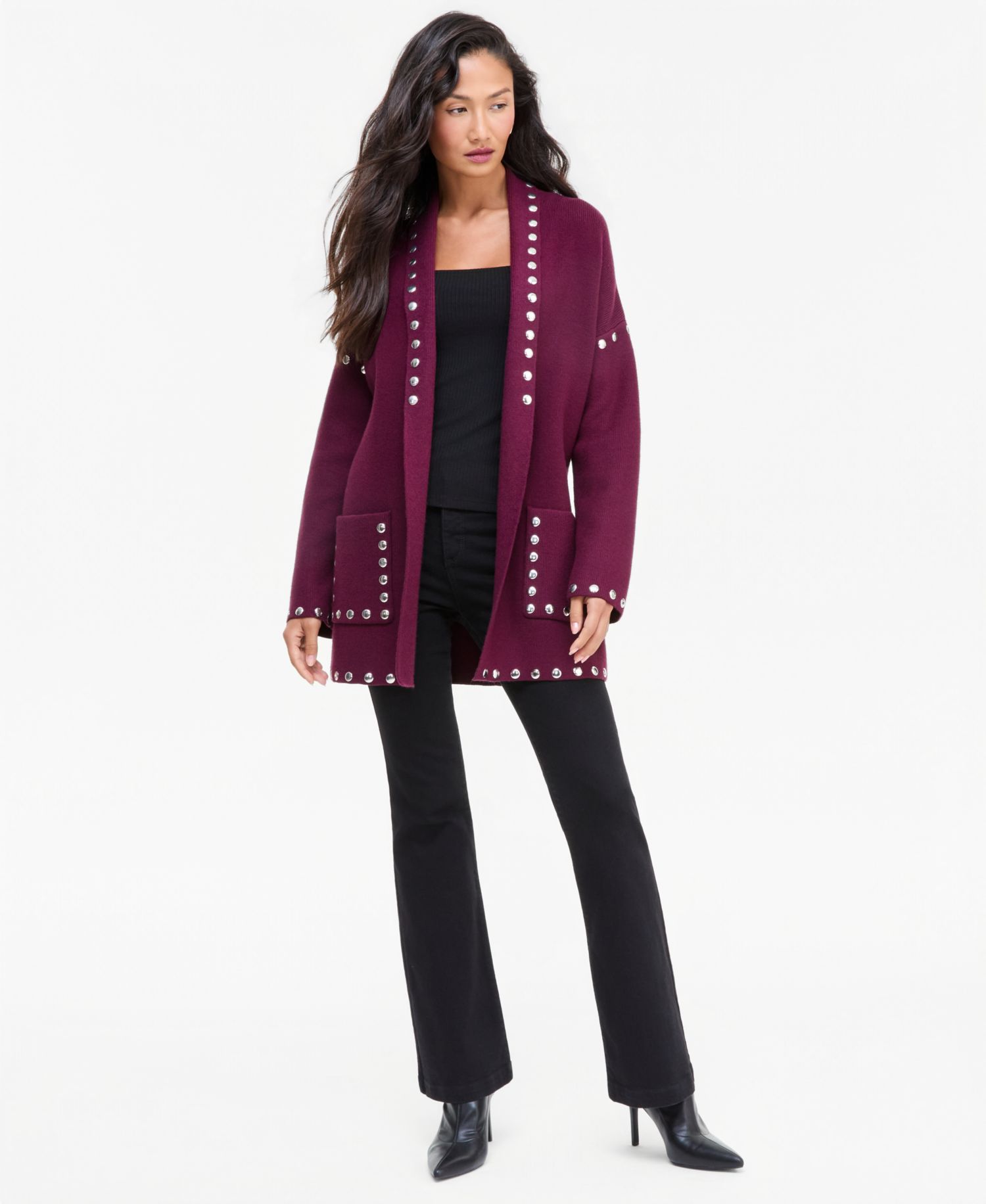 Women's Studded Belted Cardigan