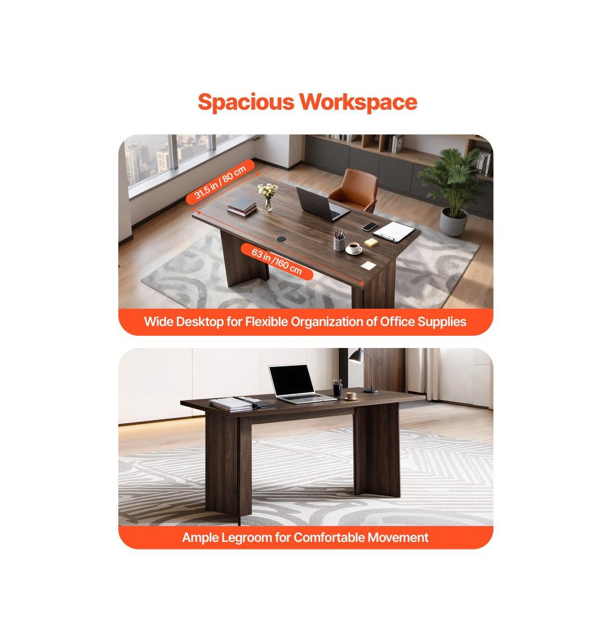Slickblue Modern Executive Desk, Large Rectangle Office Table with Cable Grommet for Home Office Study