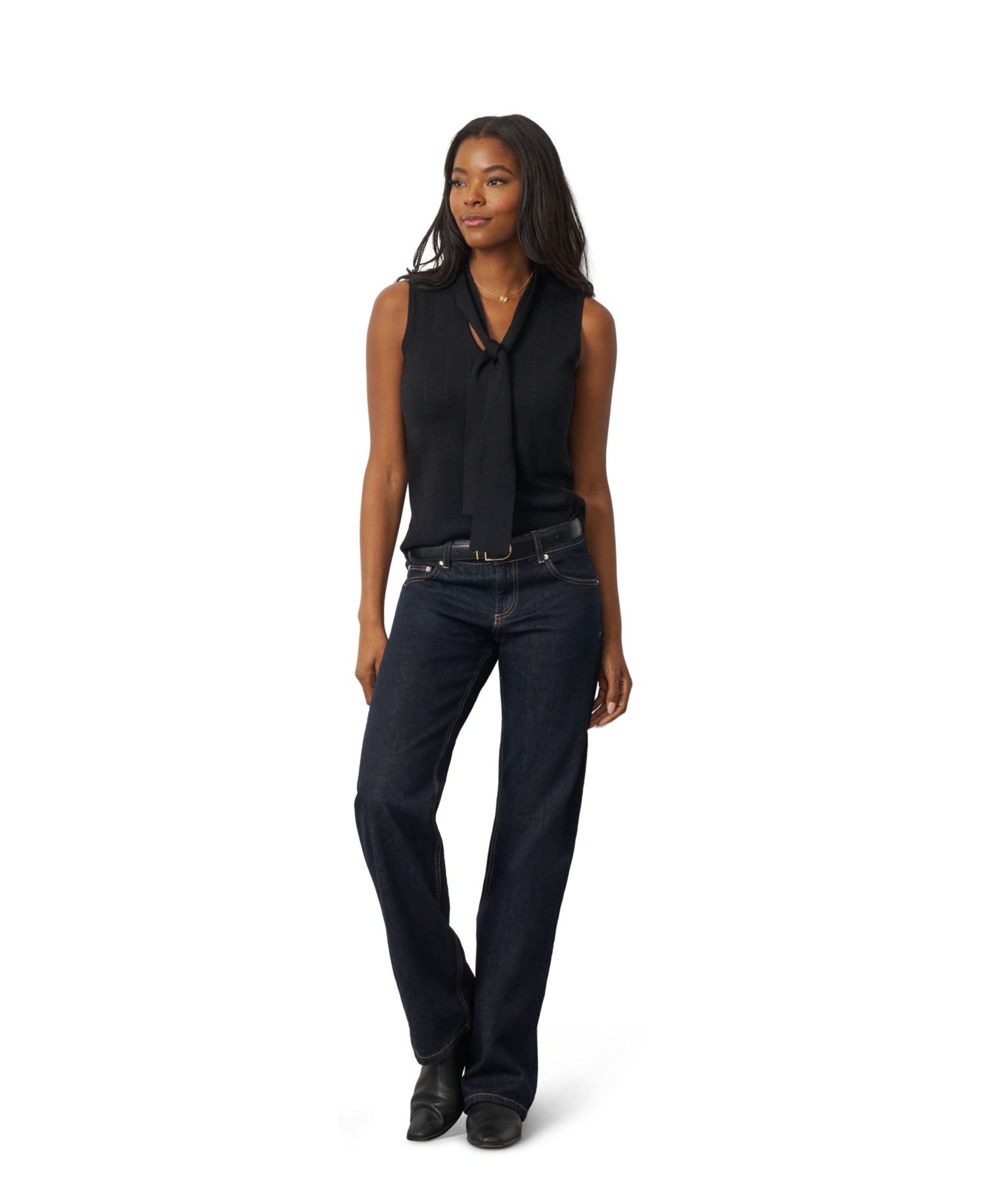 Women's Tie-Neck Sleeveless Cable-Knit Sweater