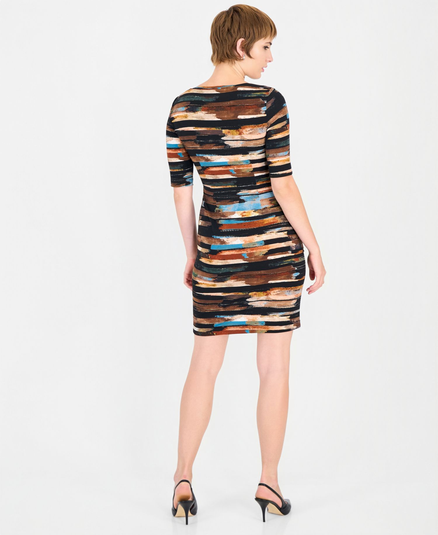 Women's Bateau-Neck Elbow-Sleeve Sheath Dress