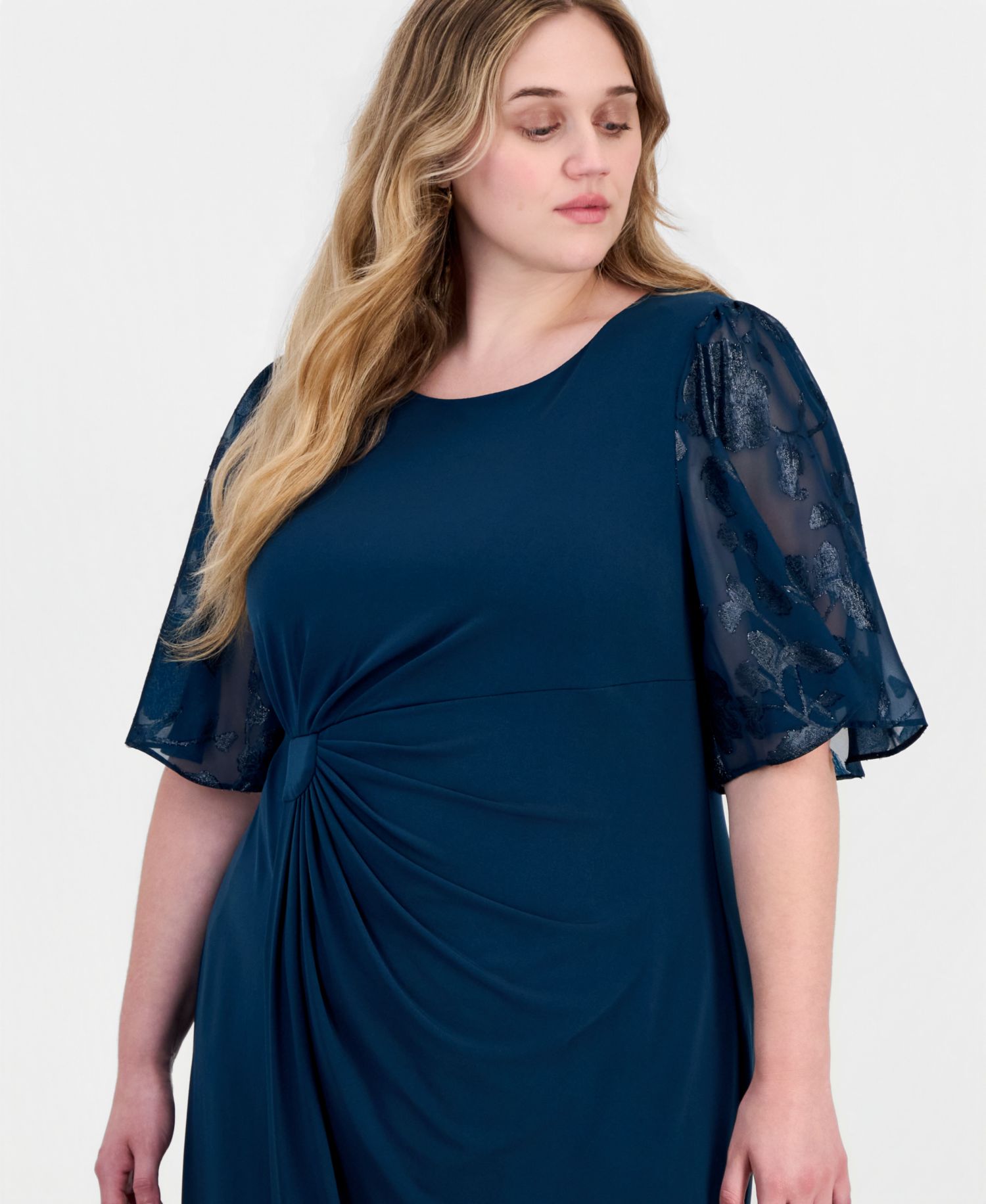 Petite Cocktail Clip-Chiffon Short-Sleeve Dress