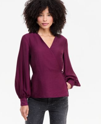 Women's Long Sleeve Textured Wrap Blouse