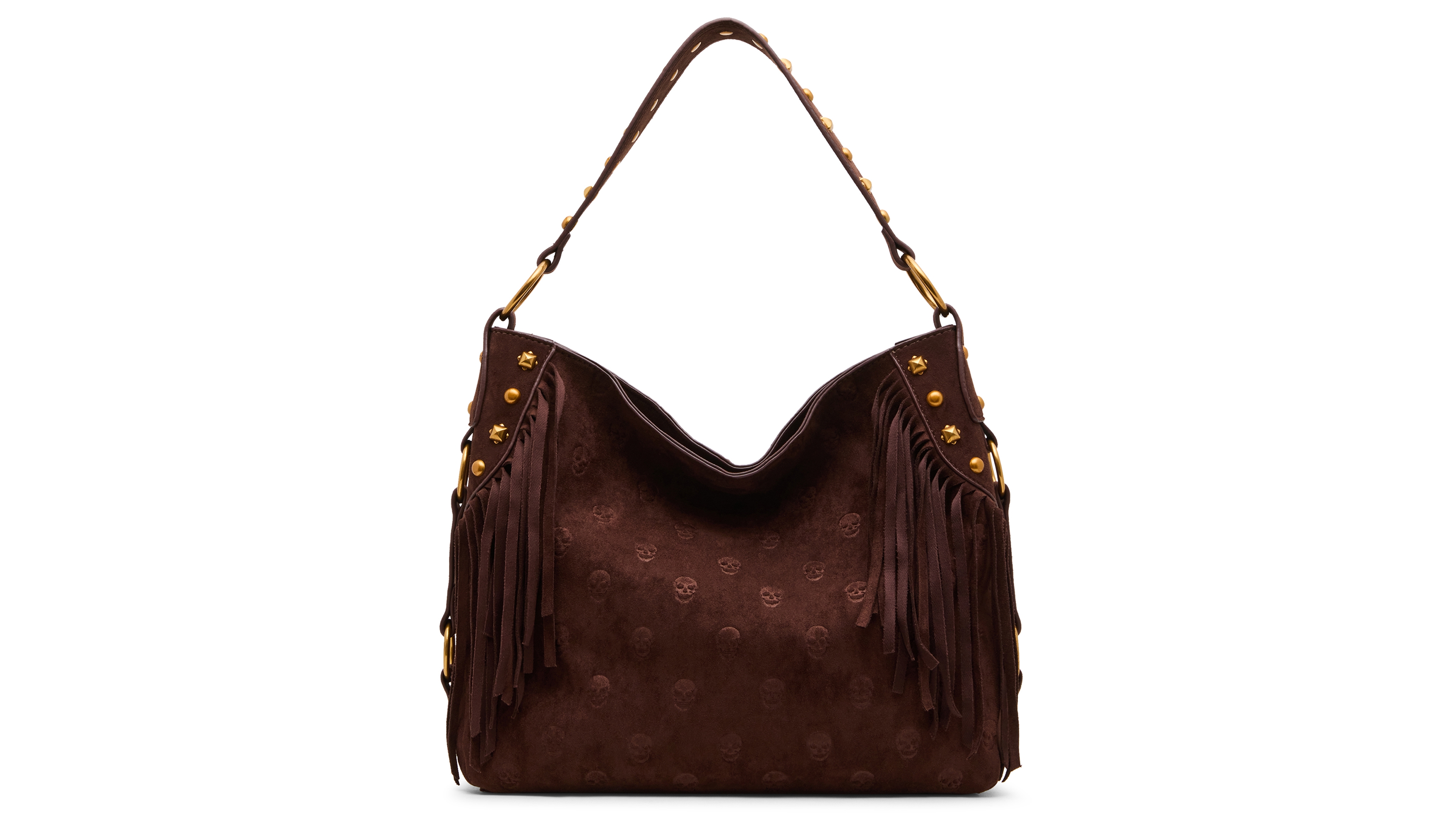 Betsey Johnson Skully Suede Fringe Medium Hobo Handbag