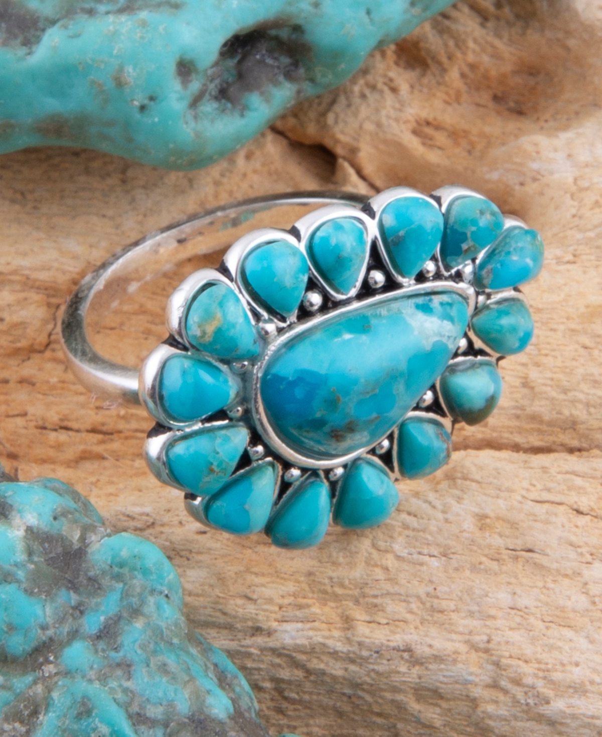 Barse Durango Blue Turquoise Multi-Stone Silver Ring