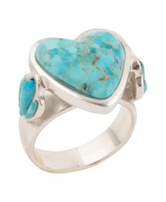 Blue Turquoise Heart Silver Statement Ring
