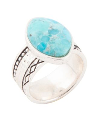 Hammered Big Silver and Blue Turquoise Ring
