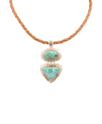 Bronco Blue Turquoise Silver Concho Pendant Leather Necklace