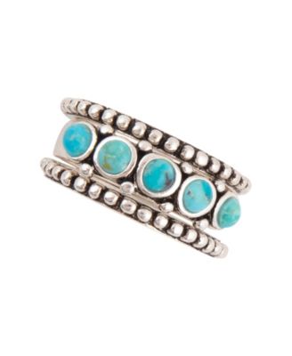 Triple Blue Turquoise and Silver Stack Ring