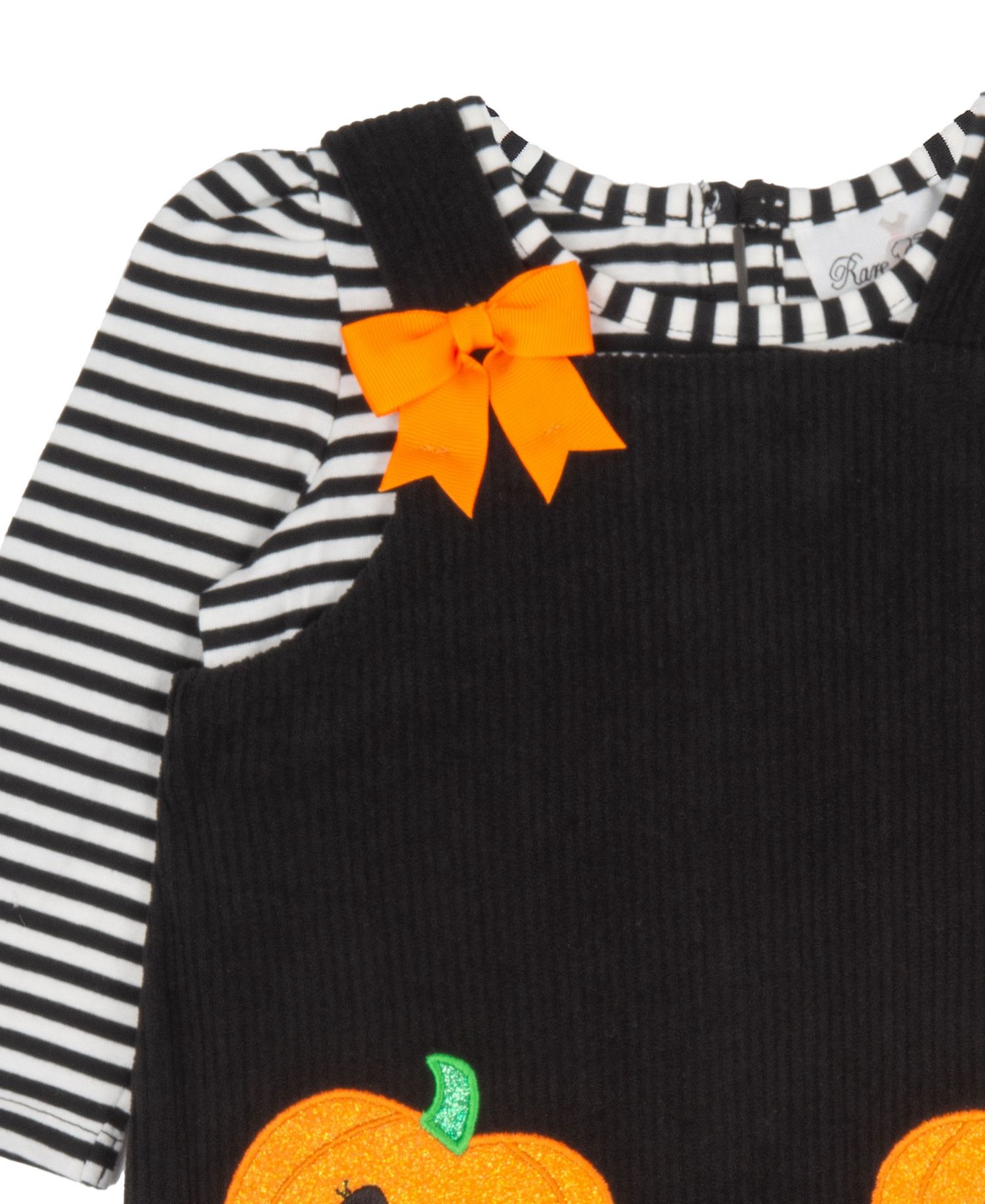 Baby Girls' Black Pumpkin Applique with Striped Jumper and Long-Sleeve Top, 2-Piece Set