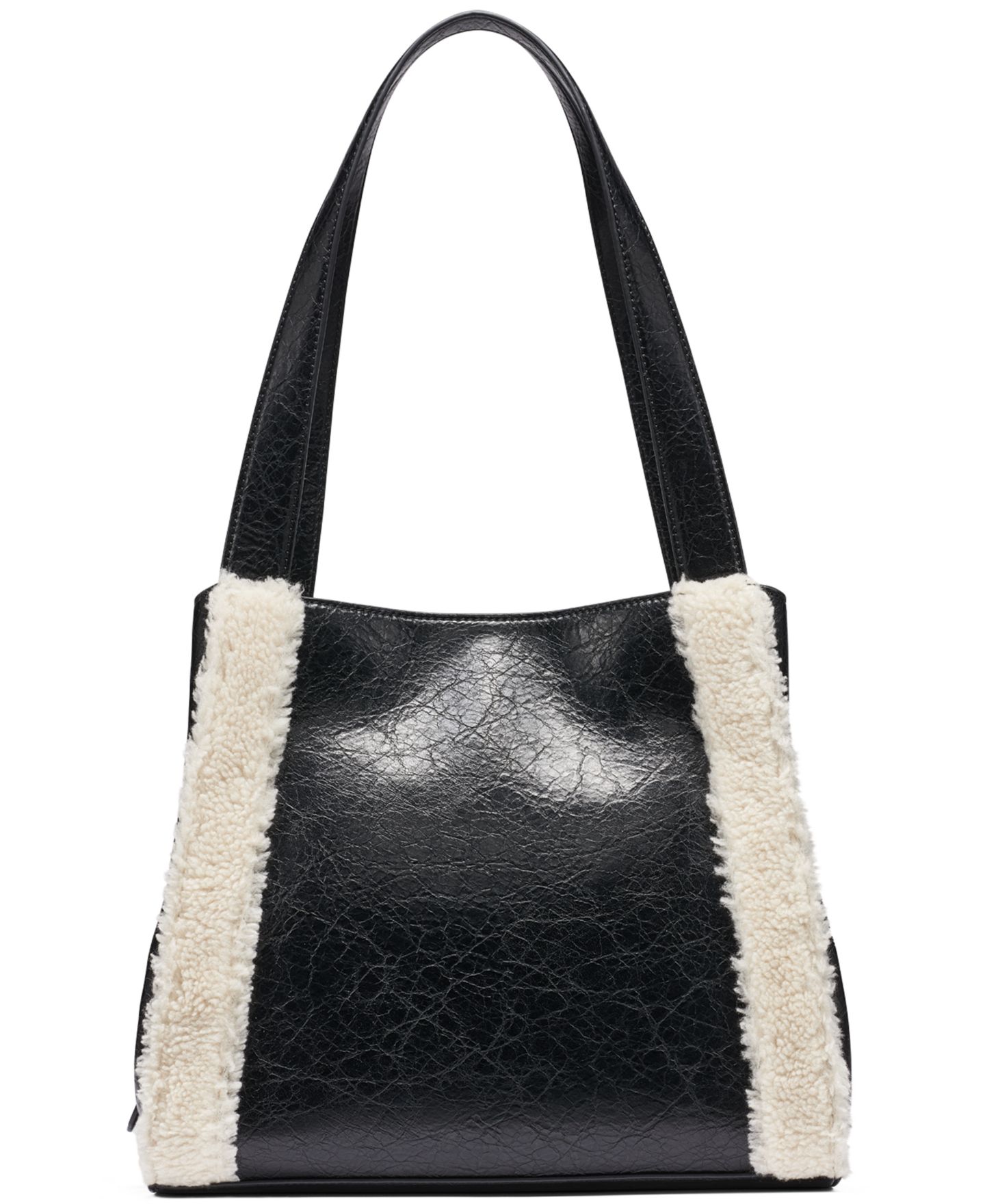 Женская сумка Calvin Klein Masie Faux Leather and Sherpa-Trim Medium Tote, цвет: Чёрный / Серебряный — фото 2