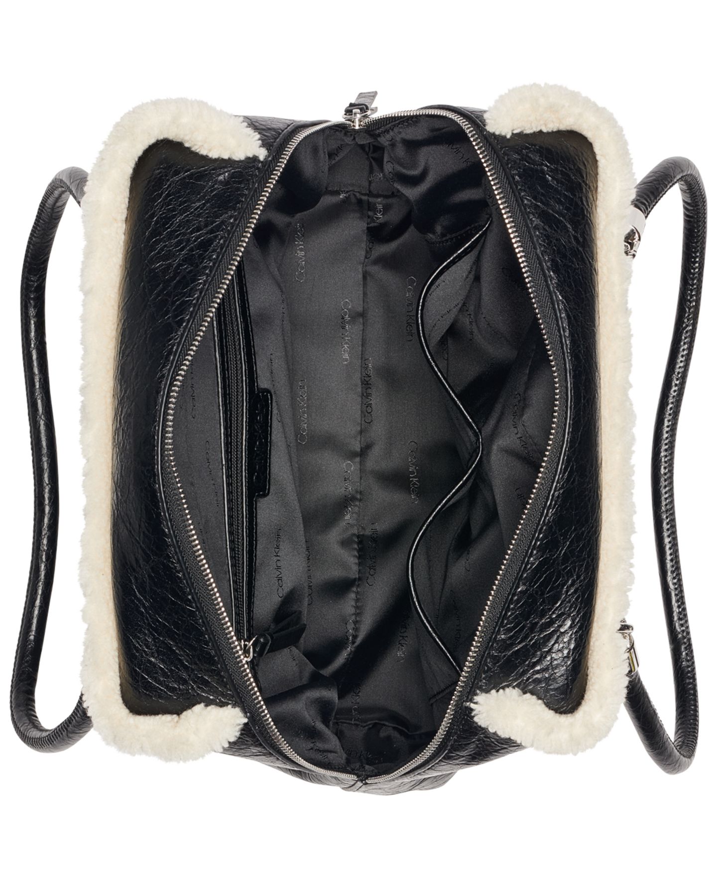 Женская сумка Calvin Klein Waverly Mini Sherpa Tote Handbag, цвет: Чёрный / Серебряный — фото 4