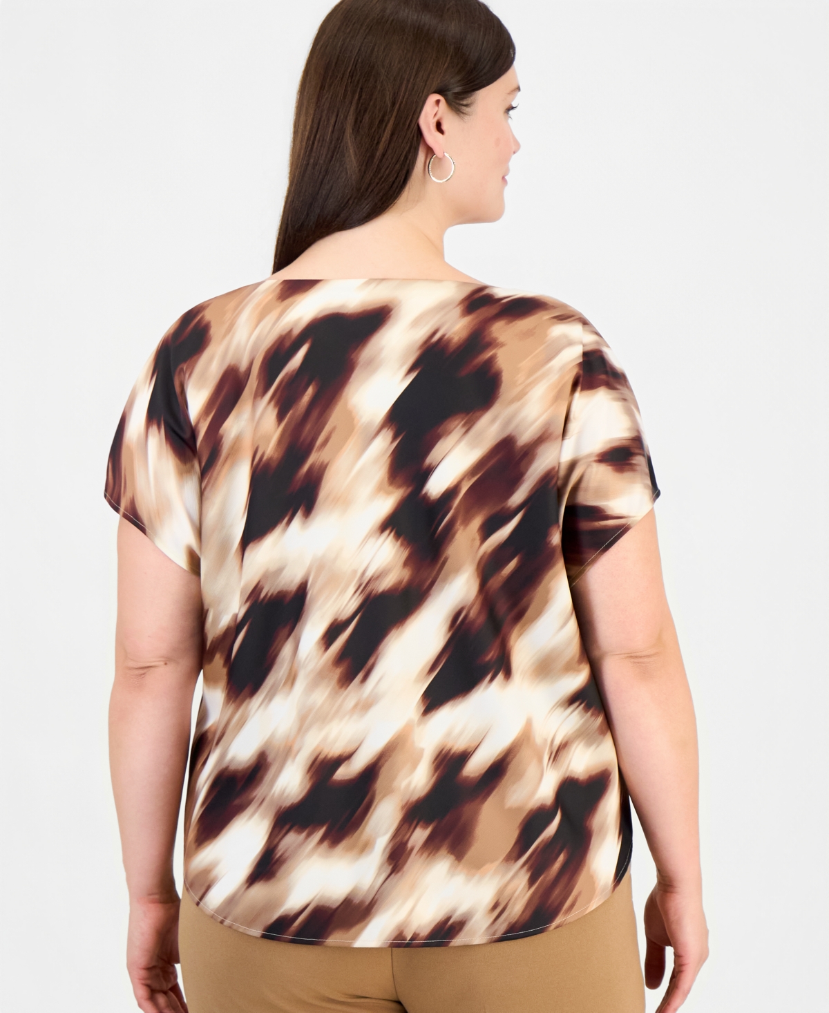 Anne Klein Plus Cowl Neck Short-Sleeve Print Blouse