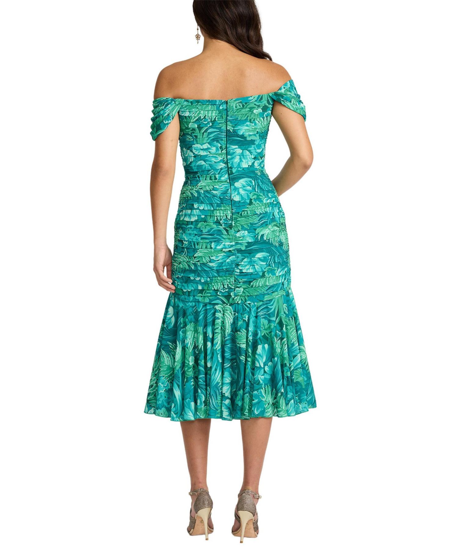 Women's Cabbie Foliage-Print Off-the-Shoulder Sweetheart Midi Dress