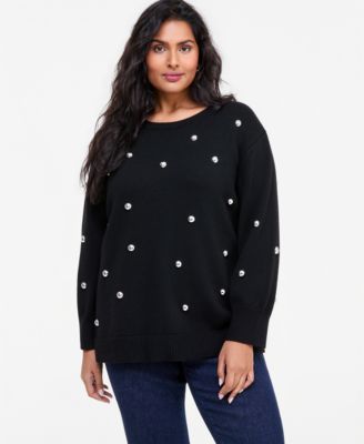 Plus Size Crewneck Grommet Sweater