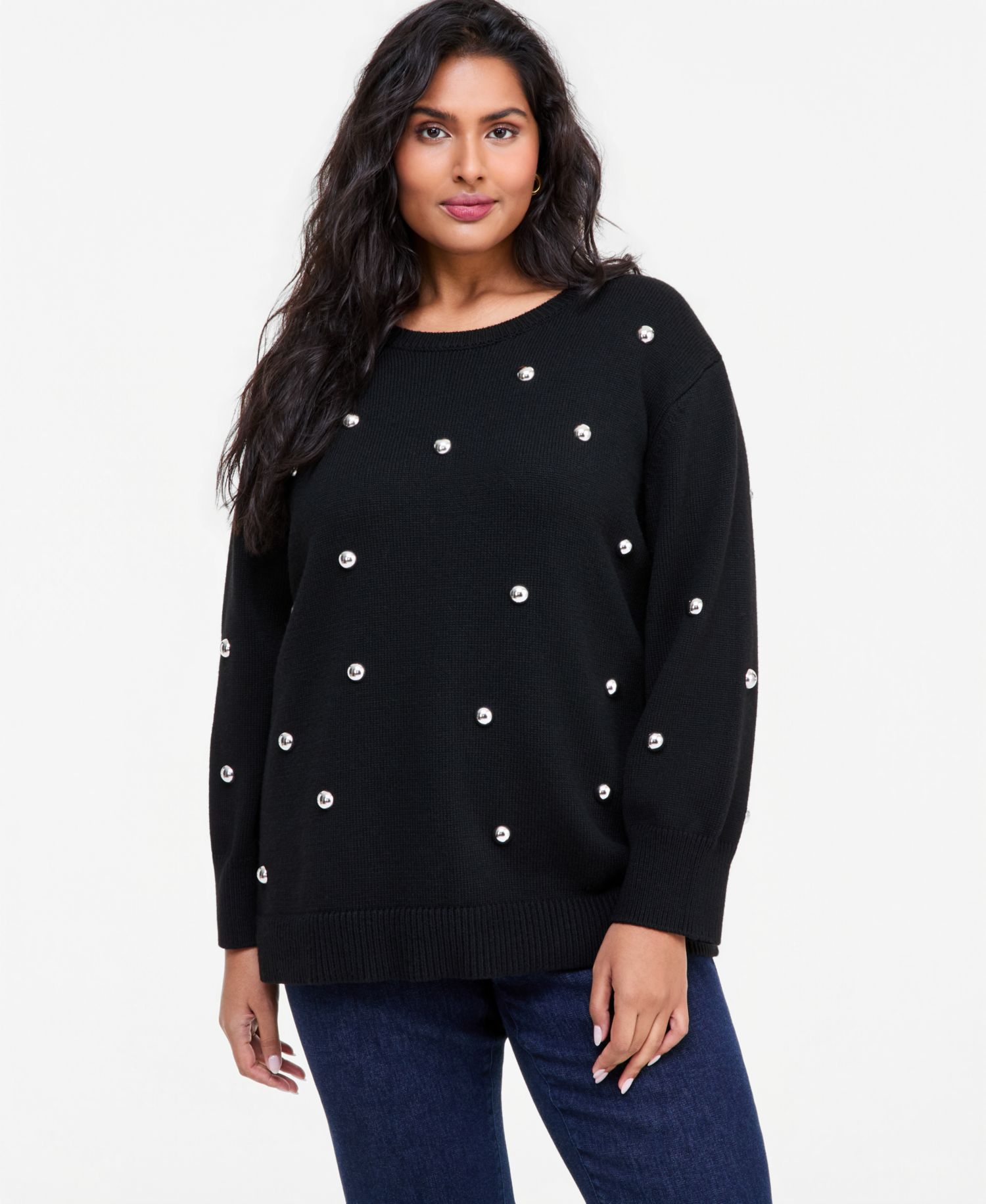 Plus Size Crewneck Grommet Sweater