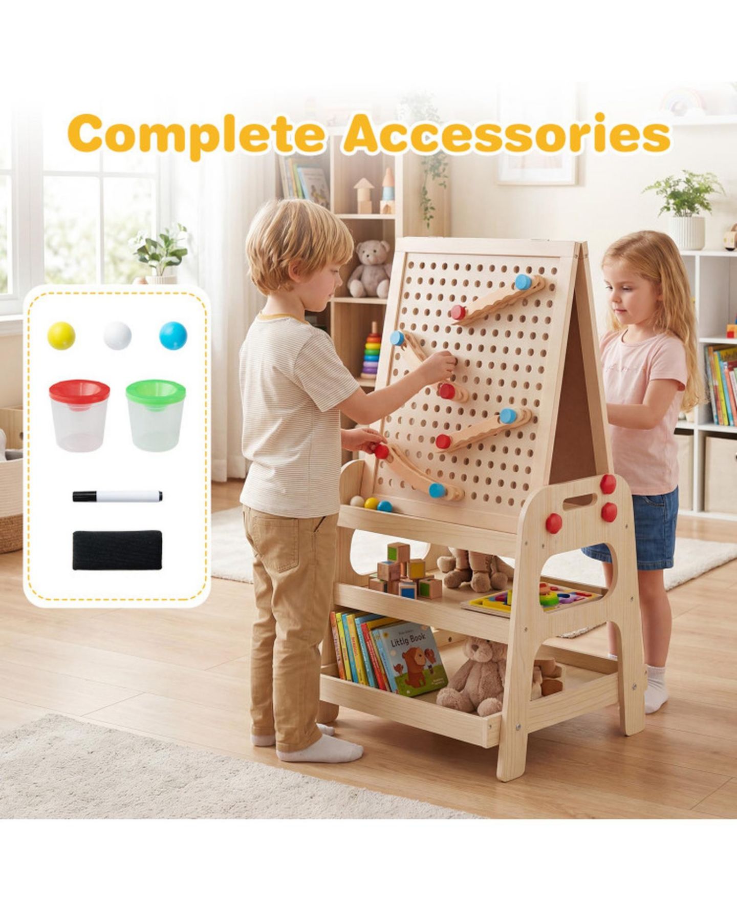 Детский конструктор HONGGE 2-in-1 Magnetic Art Easel and Marble Run Building Set, Ages 3+, цвет: Сосновый — фото 9