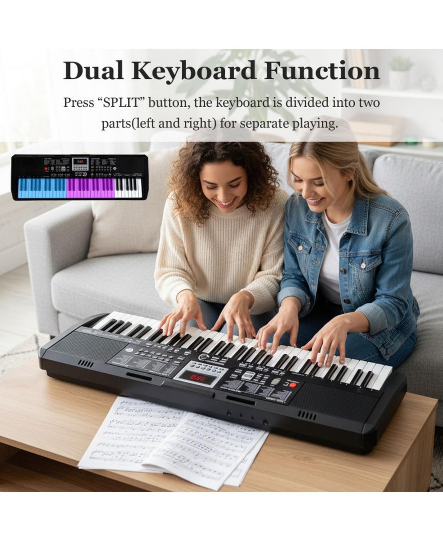 Детские игрушки SUGIFT 61 Keys Electric Keyboard with Light-up Keys and Teaching Mode, 3-Piece Kit, Ages 8+, цвет: Чёрный — фото 9