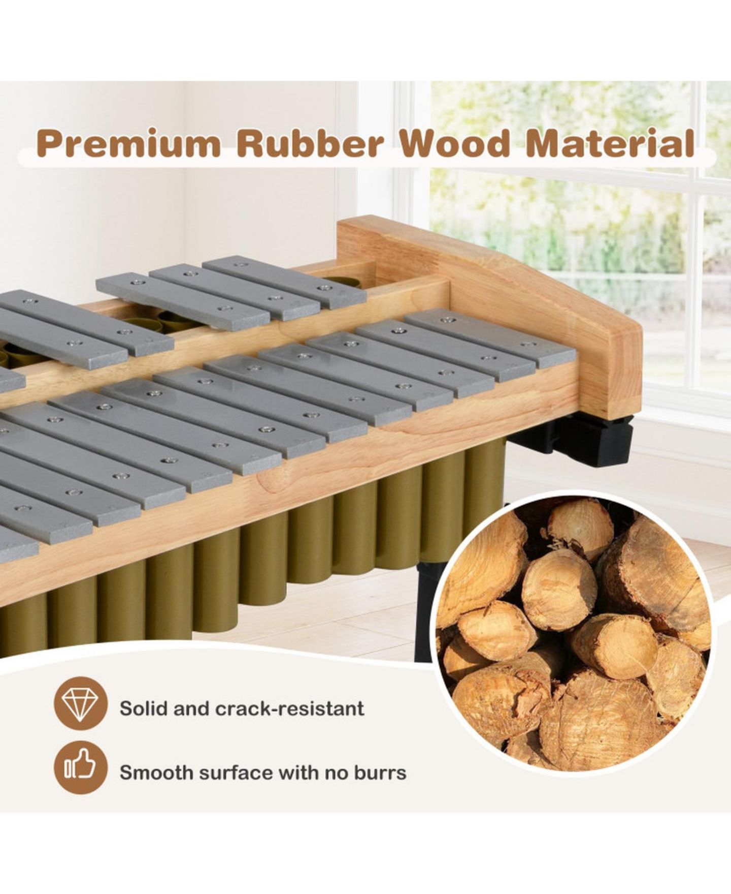Детская игрушка HONGGE 32-Note Aluminum Marimba with Height-Adjustable Lockable Rolling Stand, цвет: Золотой / Коричневый — фото 5