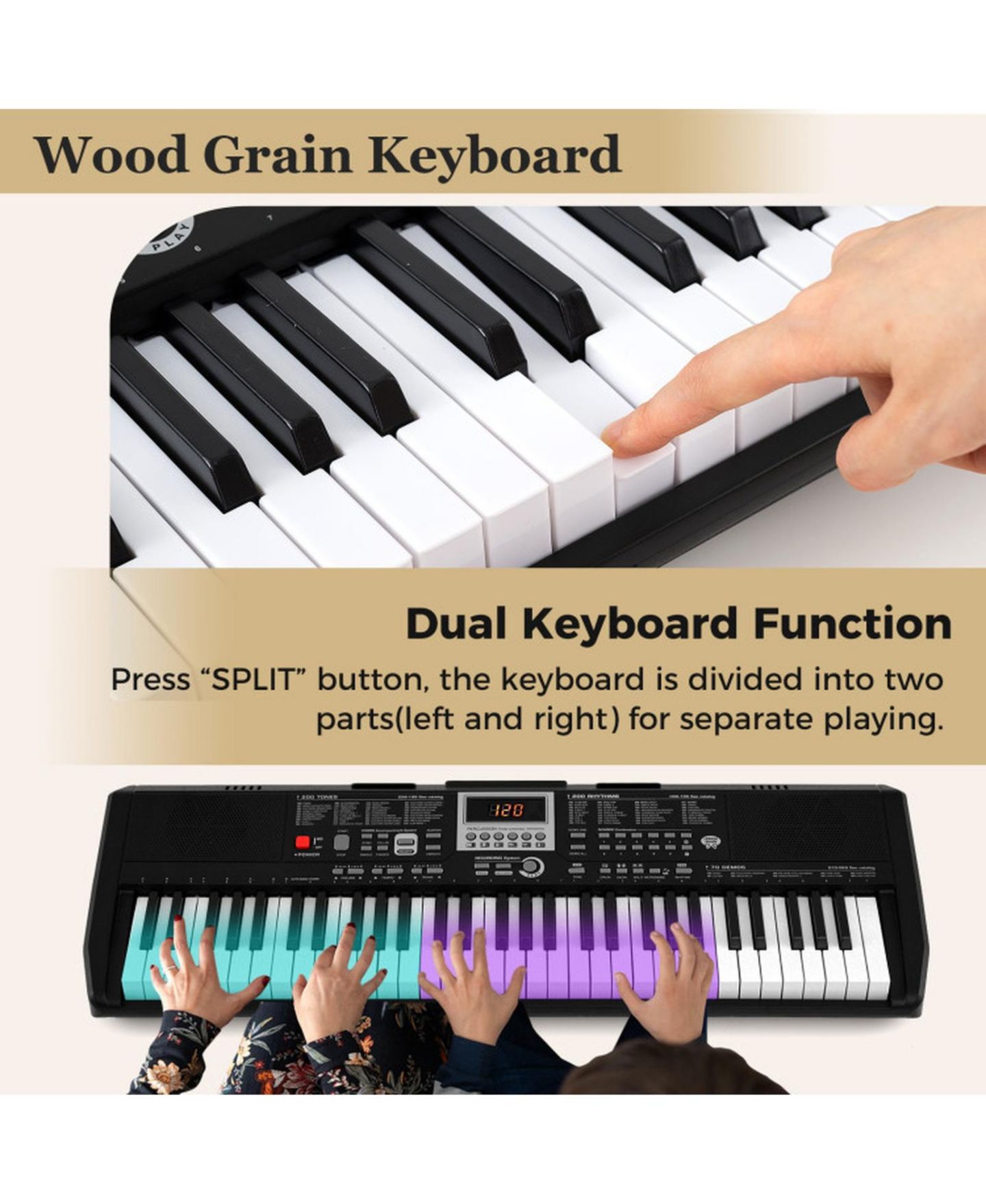 Детские игрушки HONGGE 61-Key Light-Up Teaching Electric Piano Keyboard Kit, Ages 3+, цвет: Чёрный — фото 9