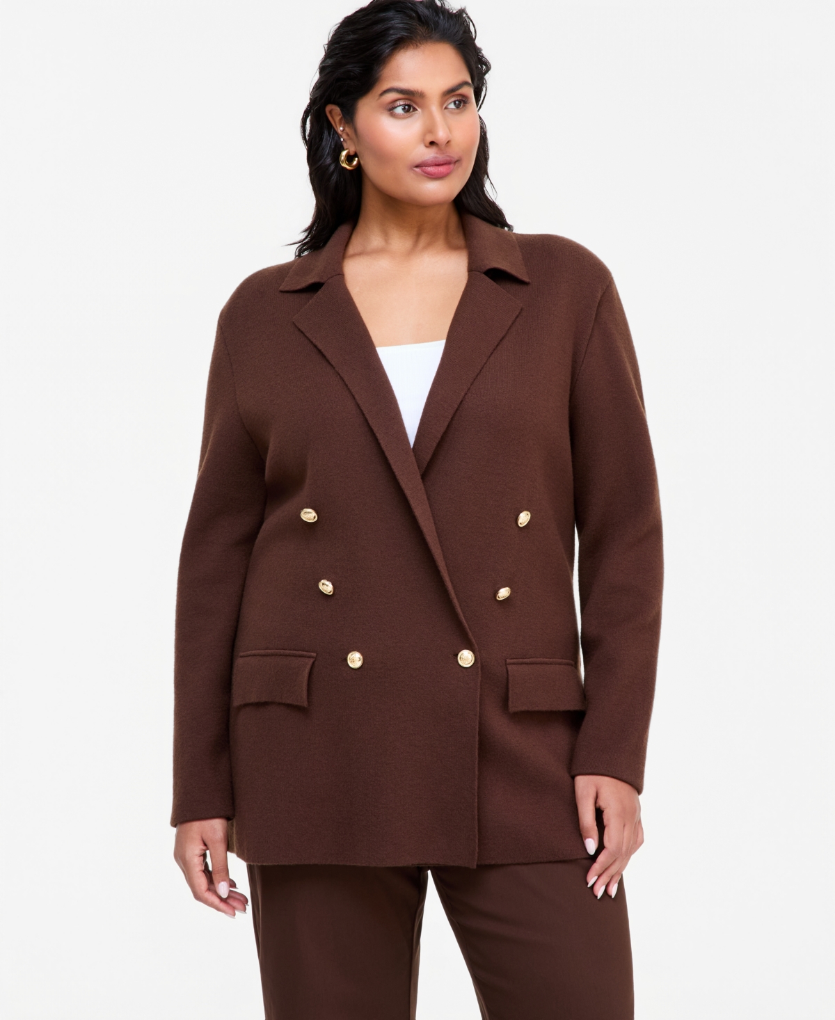 I.n.c. International Concepts Plus Size Sweater Blazer, Macy's Exclusive - Dark Roast
