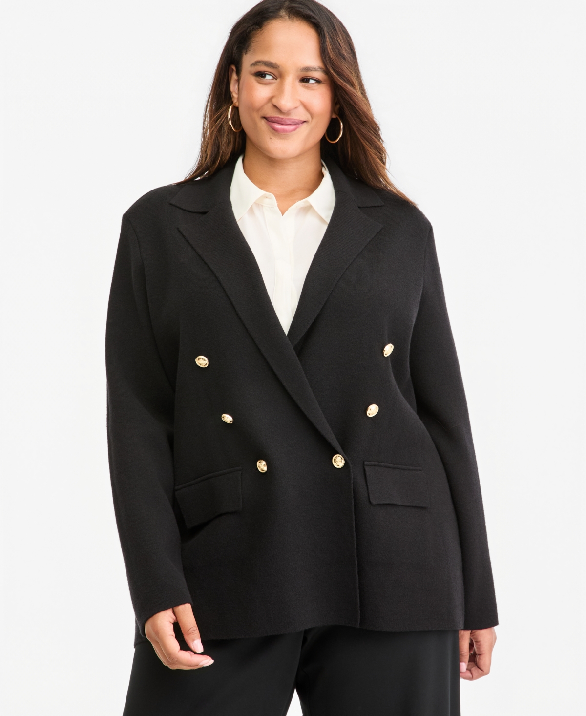 I.n.c. International Concepts Plus Size Sweater Blazer, Macy's Exclusive - Deep Black