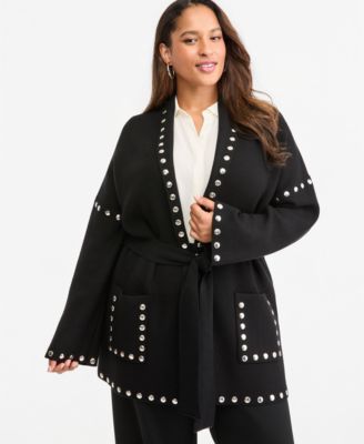 Plus Size Studded Tie-Waist Cardigan