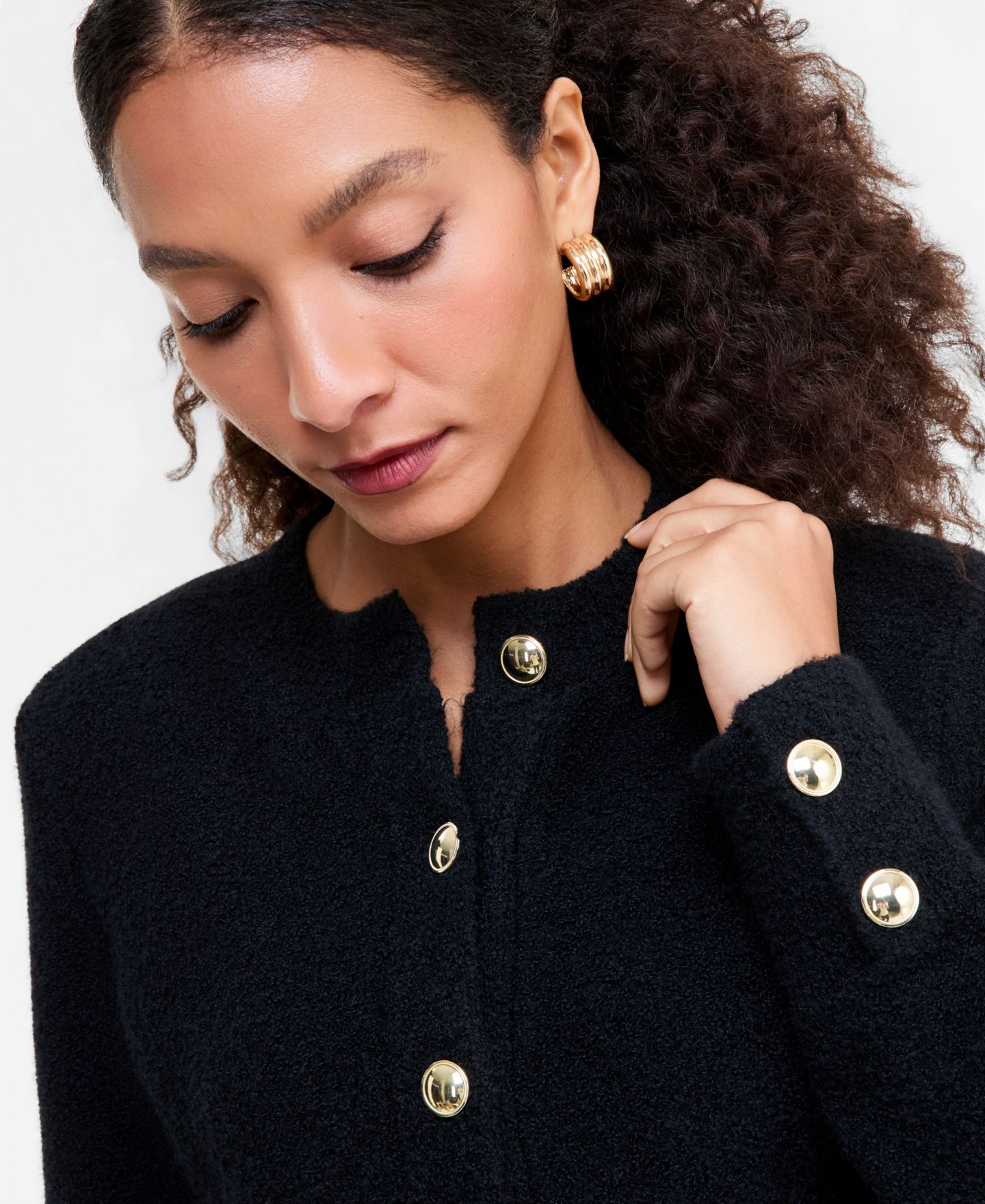 Женский кардиган I.N.C. International Concepts Boucle Peplum Crewneck, цвет: Глубокий чёрный — фото 3