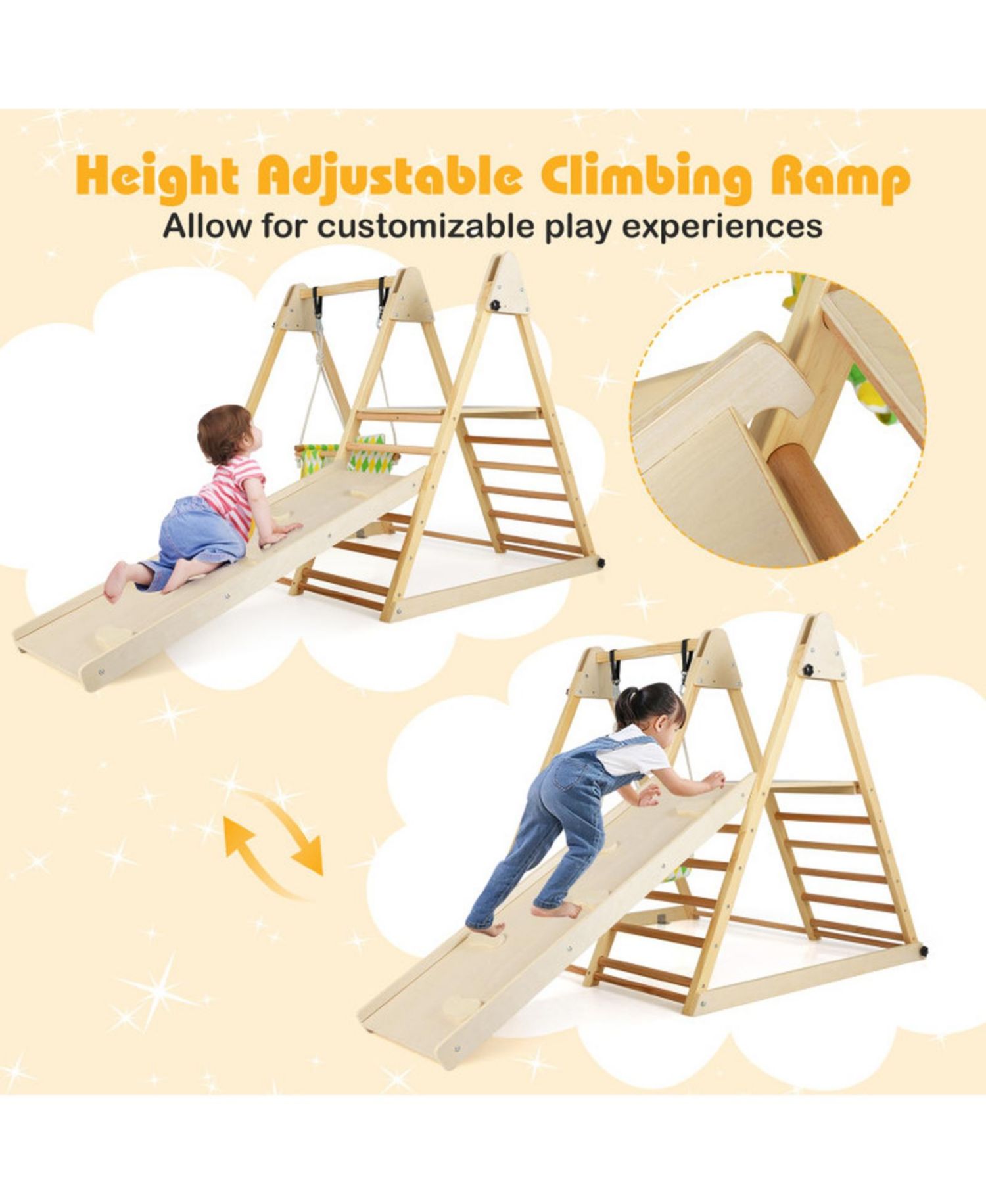 Ages 1+ 4-in-1 Wooden Indoor Jungle Gym