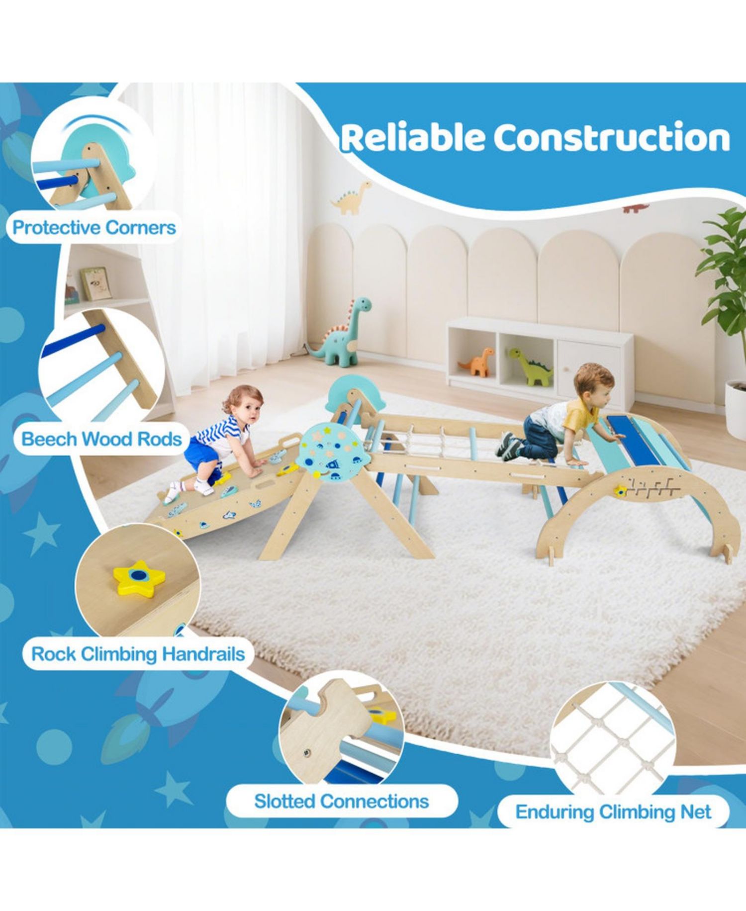 8-in-1 Foldable Pikler Triangle Montessori Anti-Tip Climbing Set