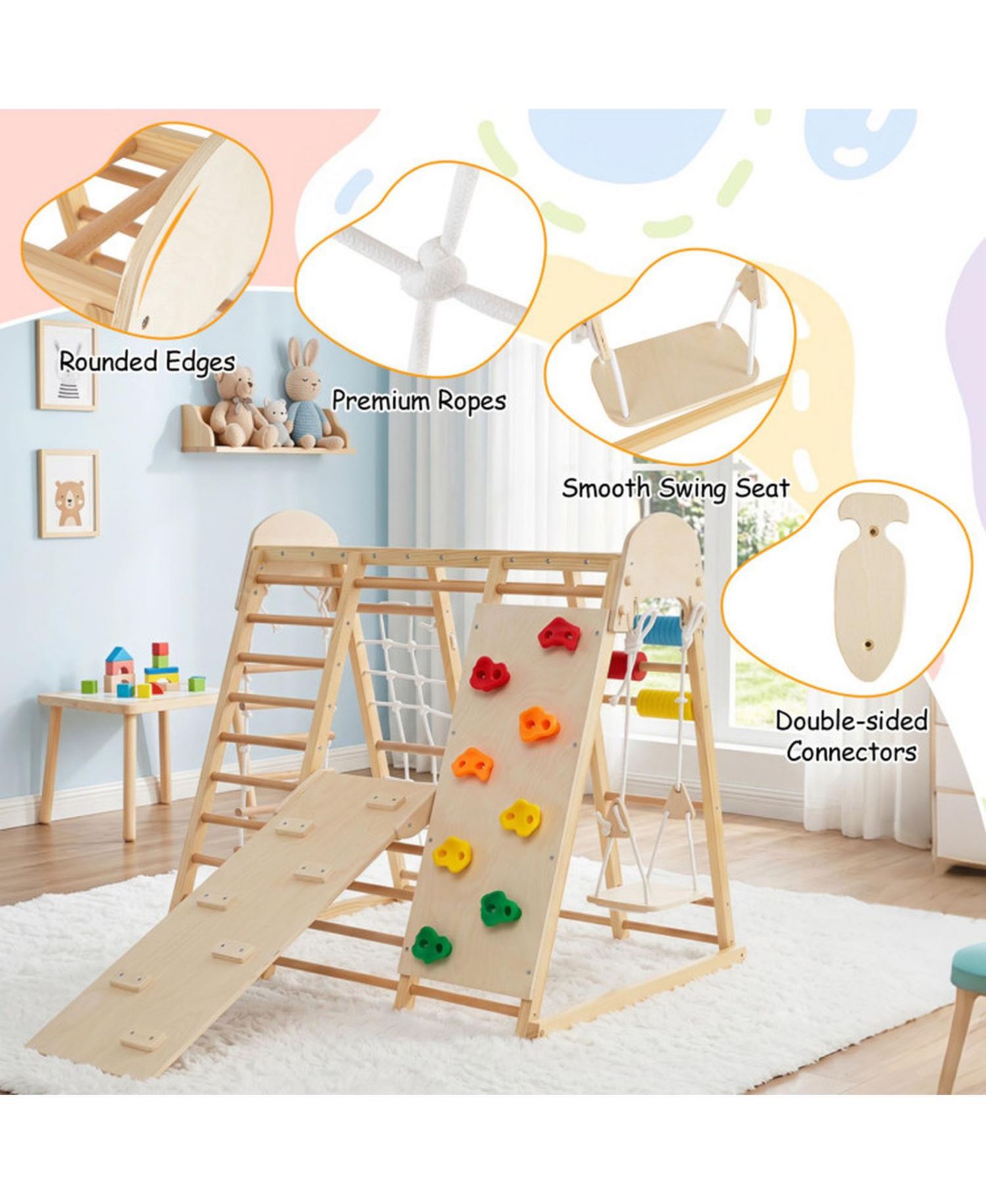 Ages 3+ 8-in-1 Foldable Wooden Indoor Jungle Gym