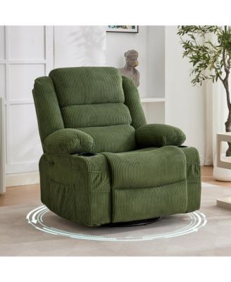 Rocking Recliner for Adults Oversized 360degree(s) Swivel Manual | Soft Corduroy with Cup Holder Side Pockets for Living Room