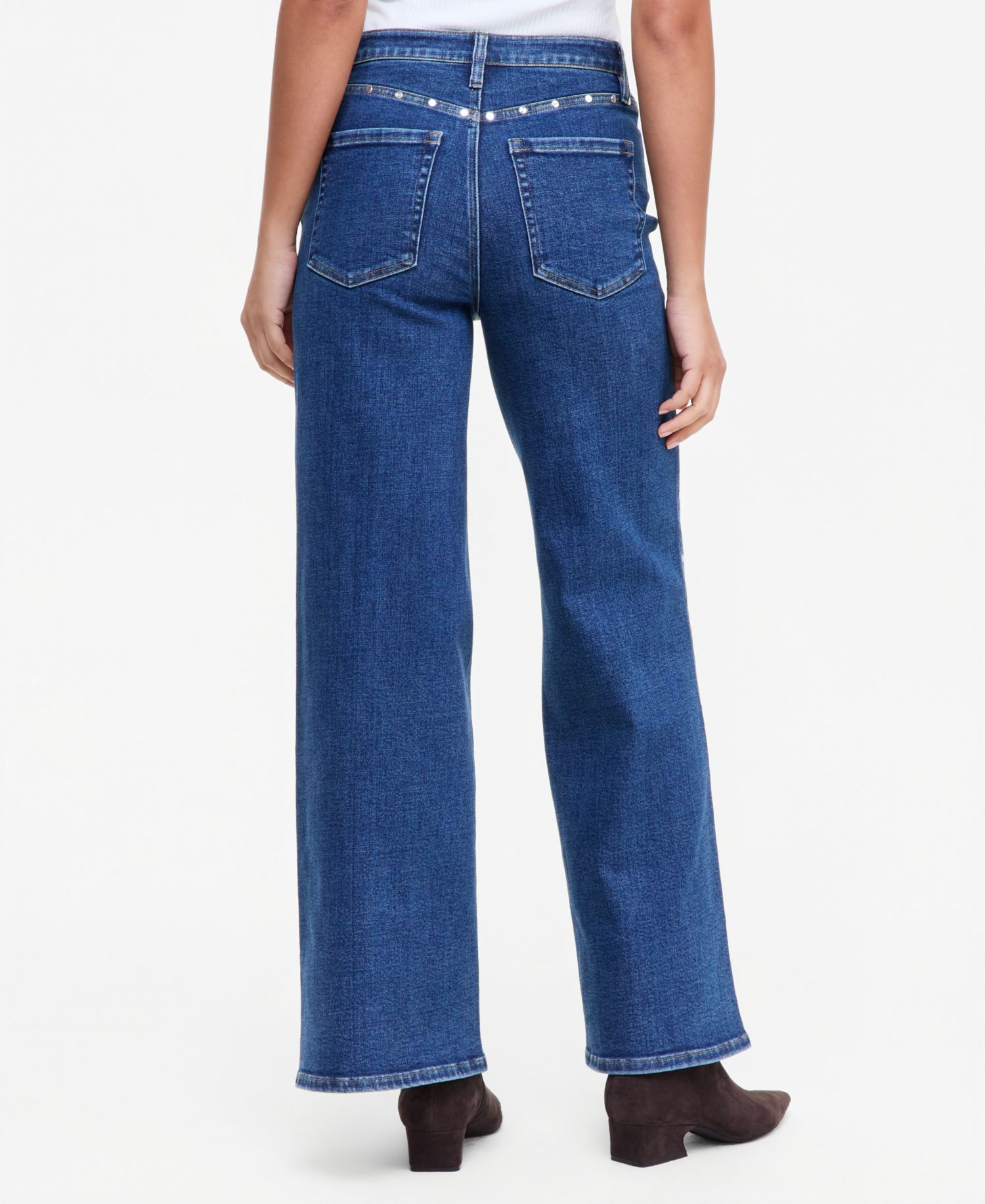 Women's High-Rise Wide-Leg Studded Jeans