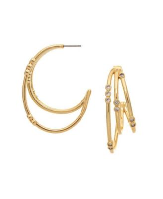 18K Gold Plated Multi Hoop Earrings with Bezel Set CZ Accents
